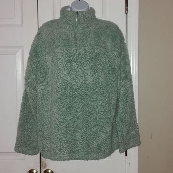 Peach Love  mint green sharpa  pullover jacket coat Sz L - Picture 1 of 5
